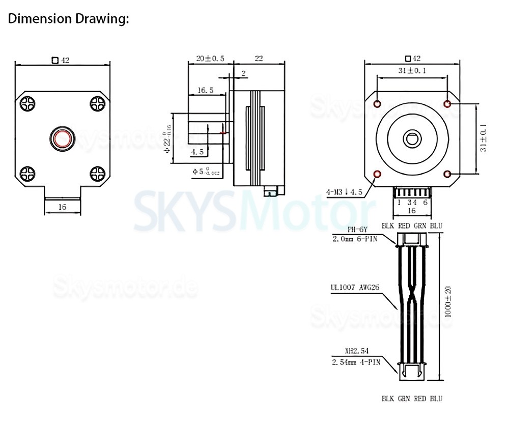 OUKEDA NEMA17 Schrittmotor 17HS4023 1,8 Grad 14 Ncm 1A Für 3D-Drucker und Titan-Extruder